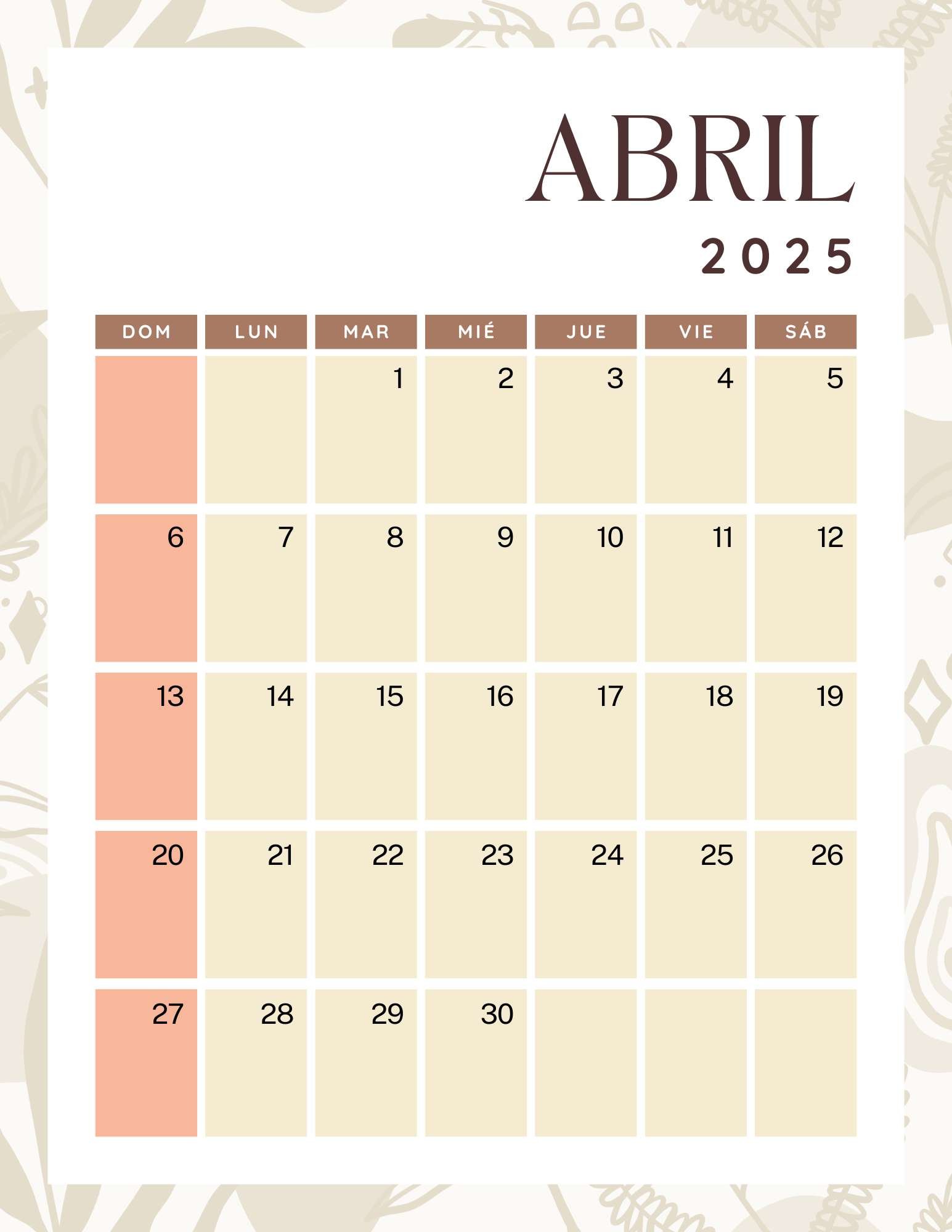 Abril 2025 Calendario