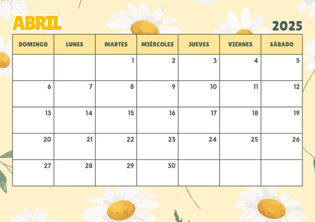 Calendario  Abril 2025