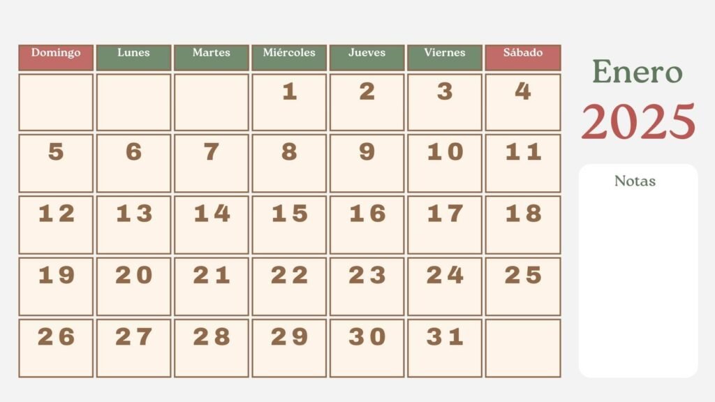 Calendario Enero 2025