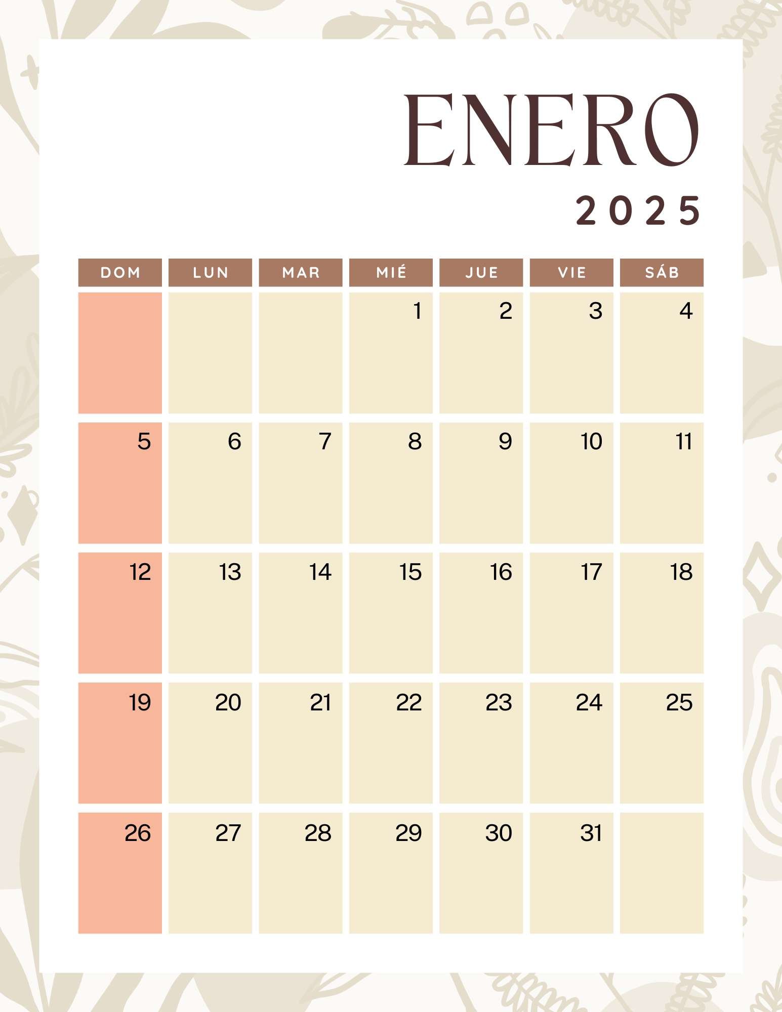 Calendario enero 2024