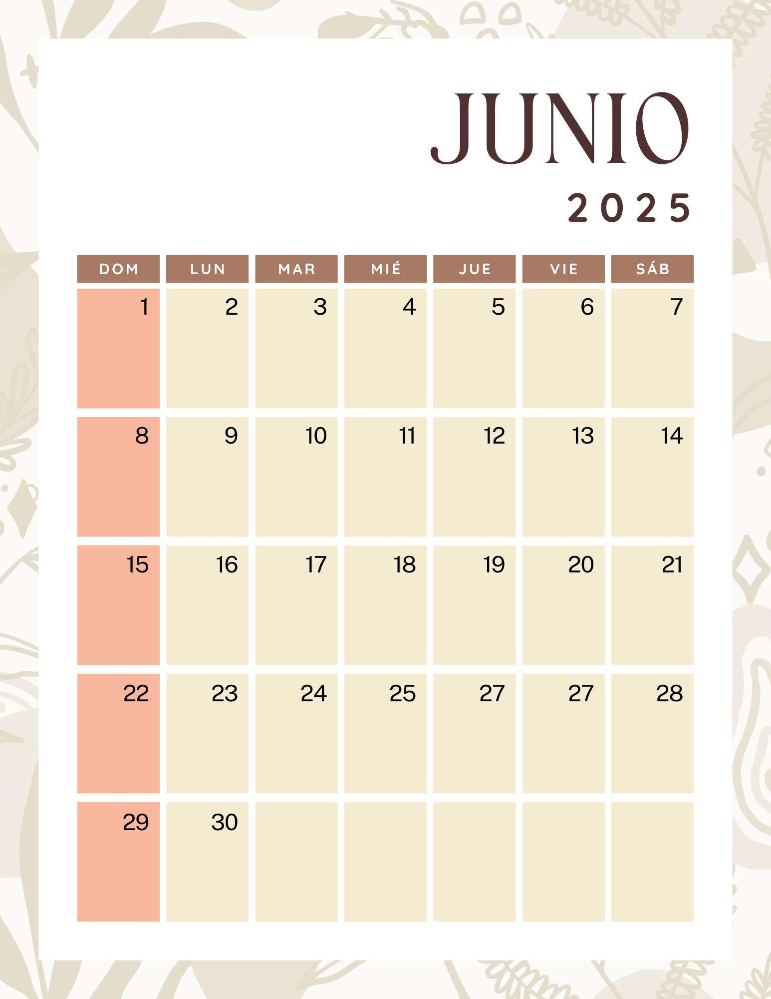 Calendario junio 2025