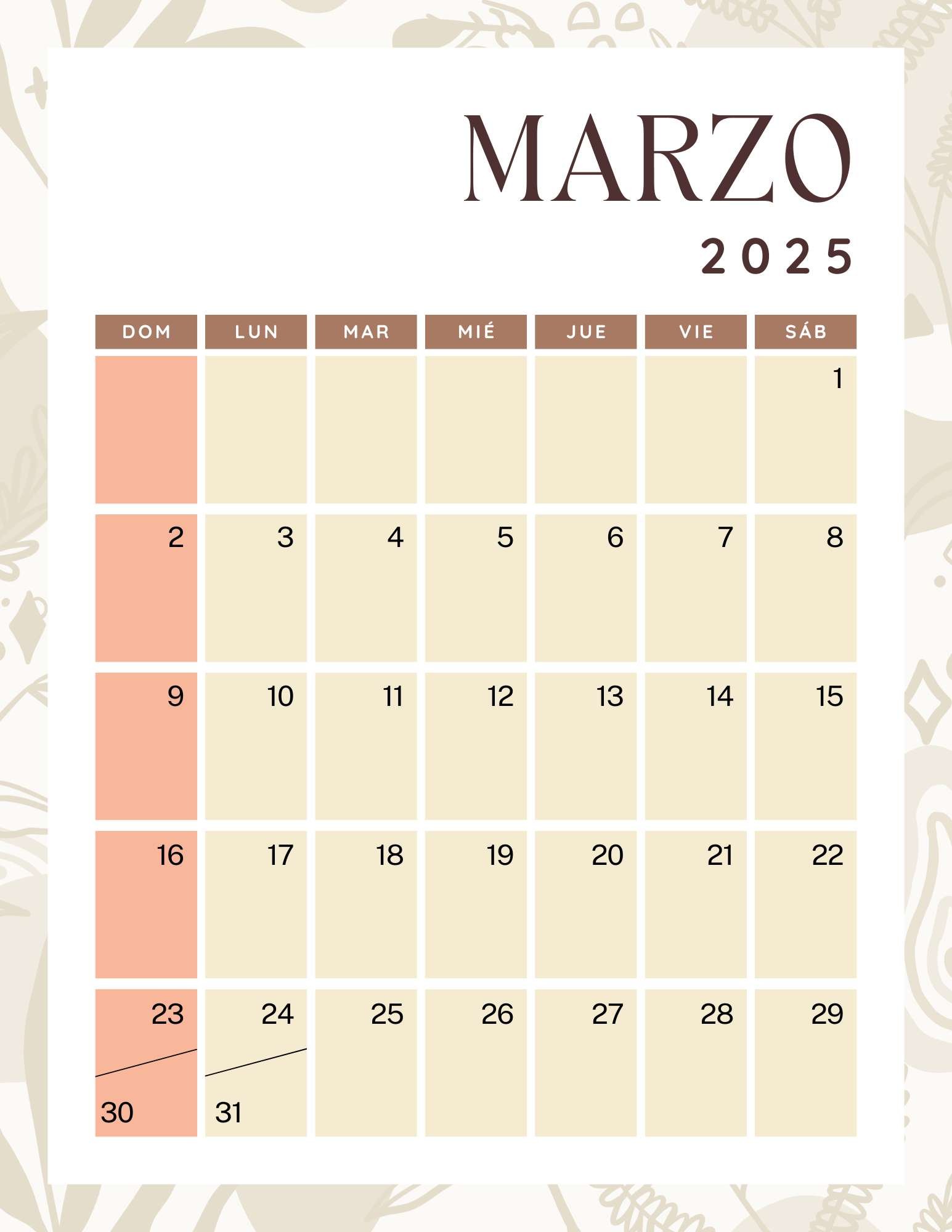 Marzo 2025 Calendario