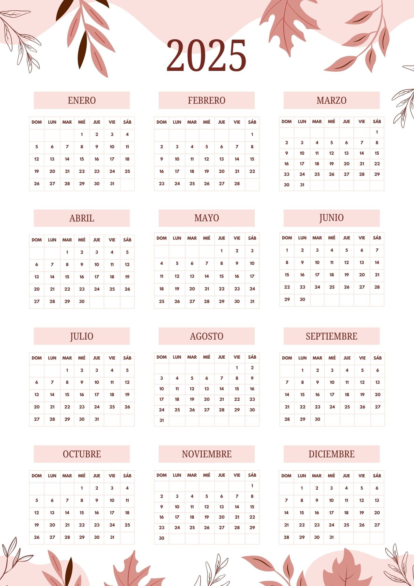 Calendario 2025 PDF Imagen