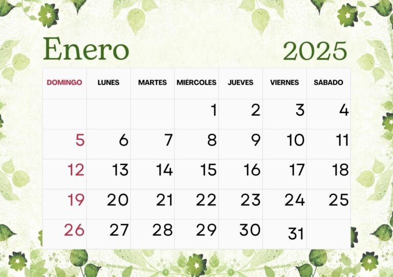 Calendario Español Enero 2025