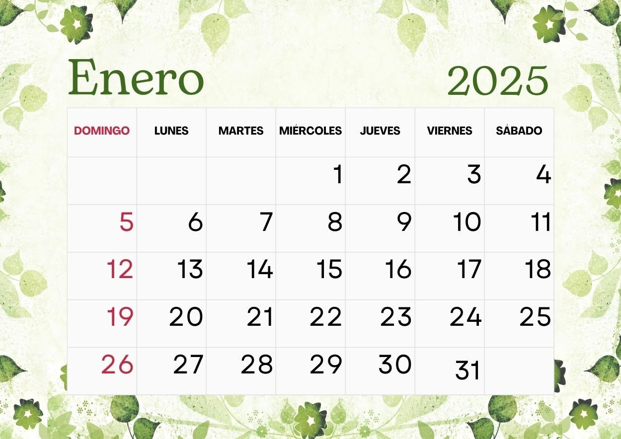 Calendario Español Enero 2025