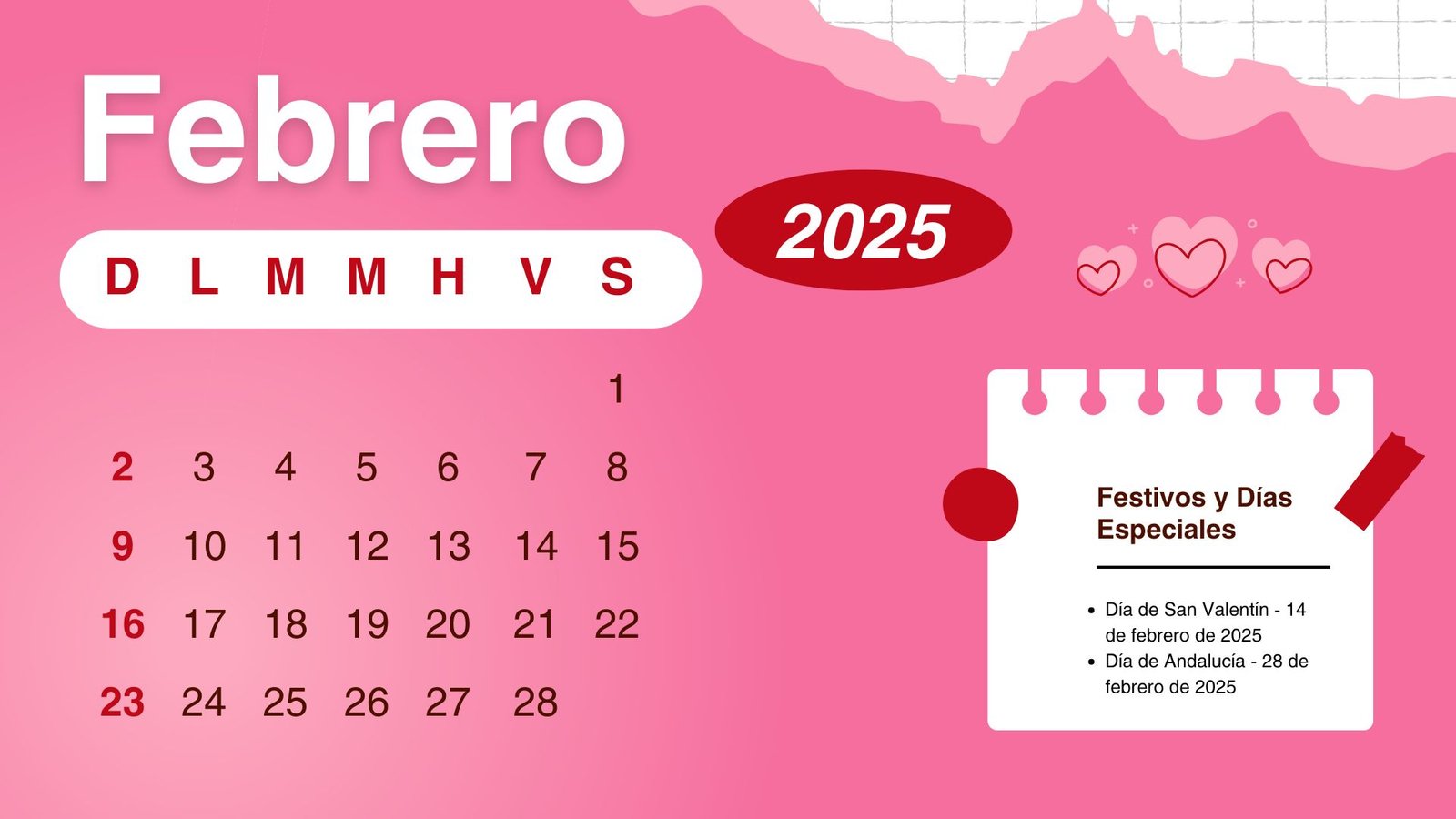 Calendario Español Febrero 2025