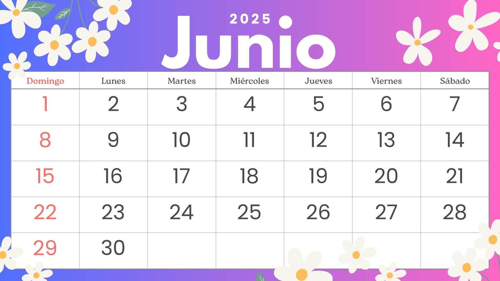 Calendario de España de Junio de 2025